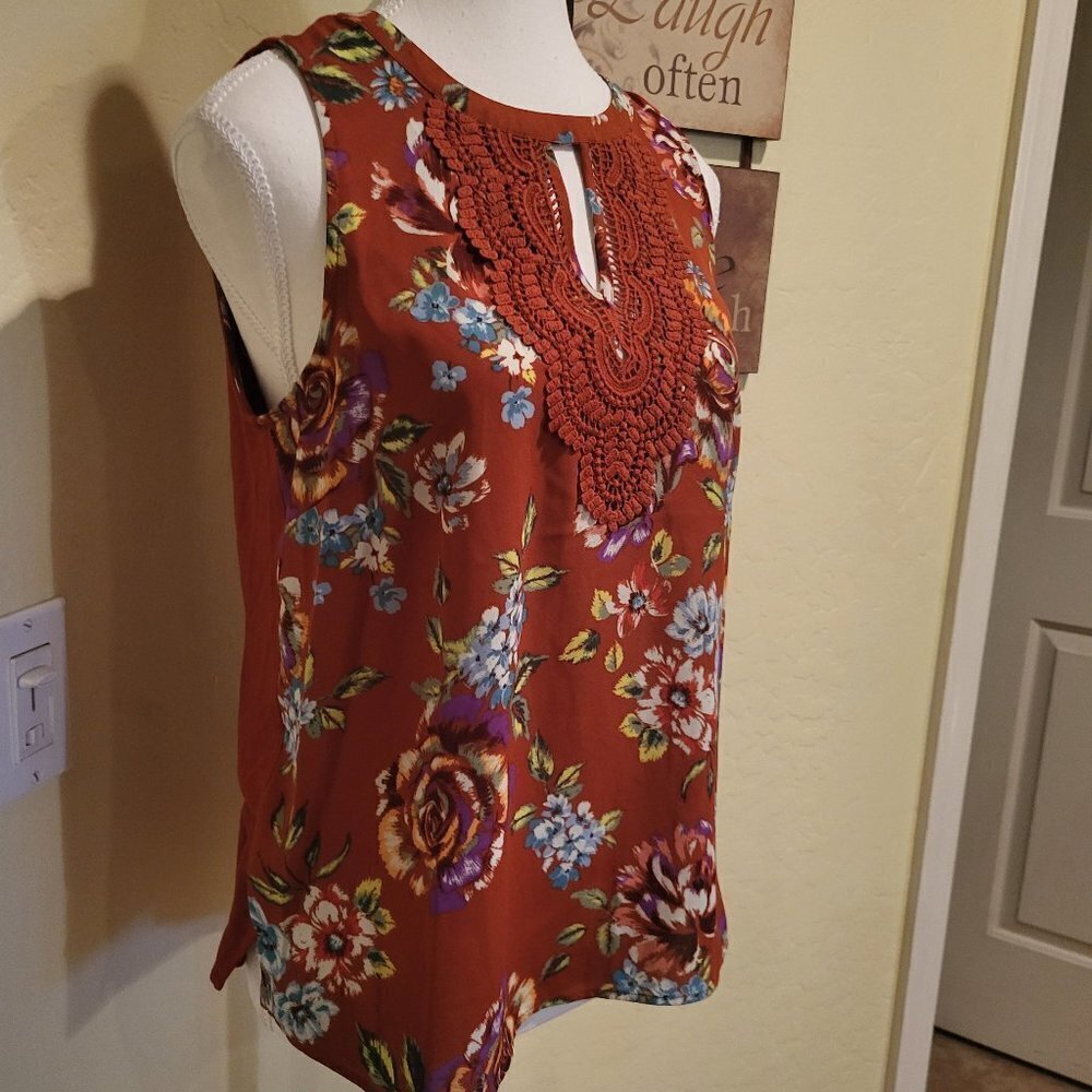 Daniel Rainn Quin Tank Top Women’s Rust Floral Tunic Lace NWT Size: PS & PM - Picture 4 of 9